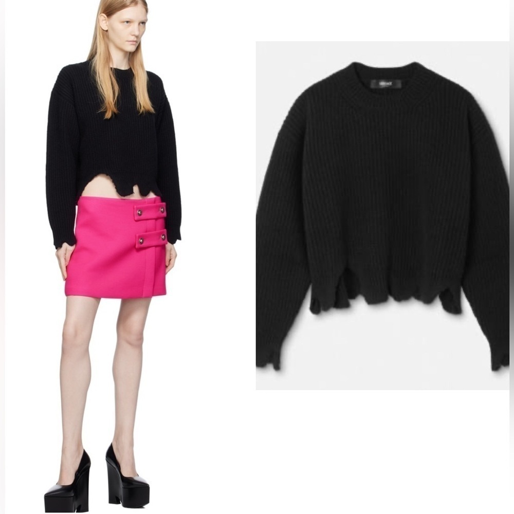 RRP US$2900 Versace women ribbed wool sweater in black IT46 L